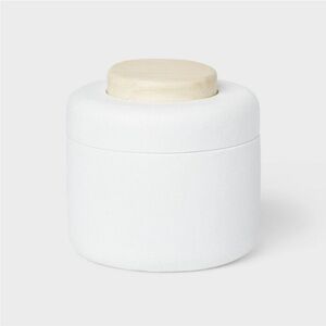 THRESHOLD NWT modern resin bath canister wood top -white